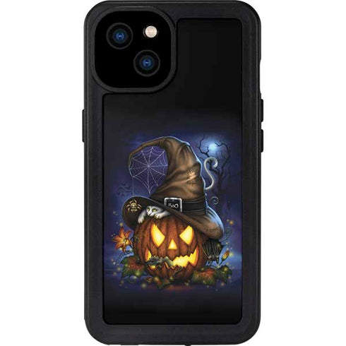 Halloween Cat and Jack O Lantern Pumpkin by Sarah Richter iPhone 15 Plus Waterproof Case